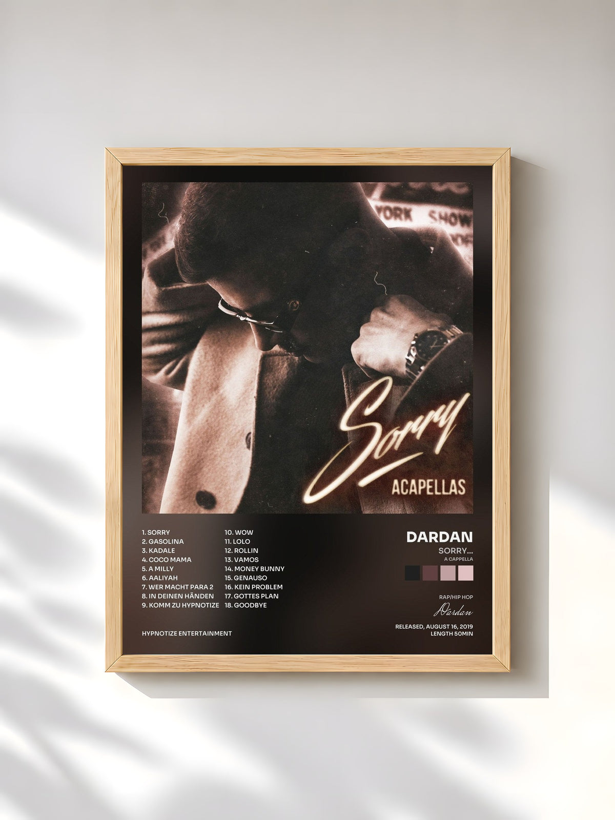 #bois Tableau de l'album SORRY... (A Cappella) de Dardan, cadre en bois brut, imprimé et encadré en France