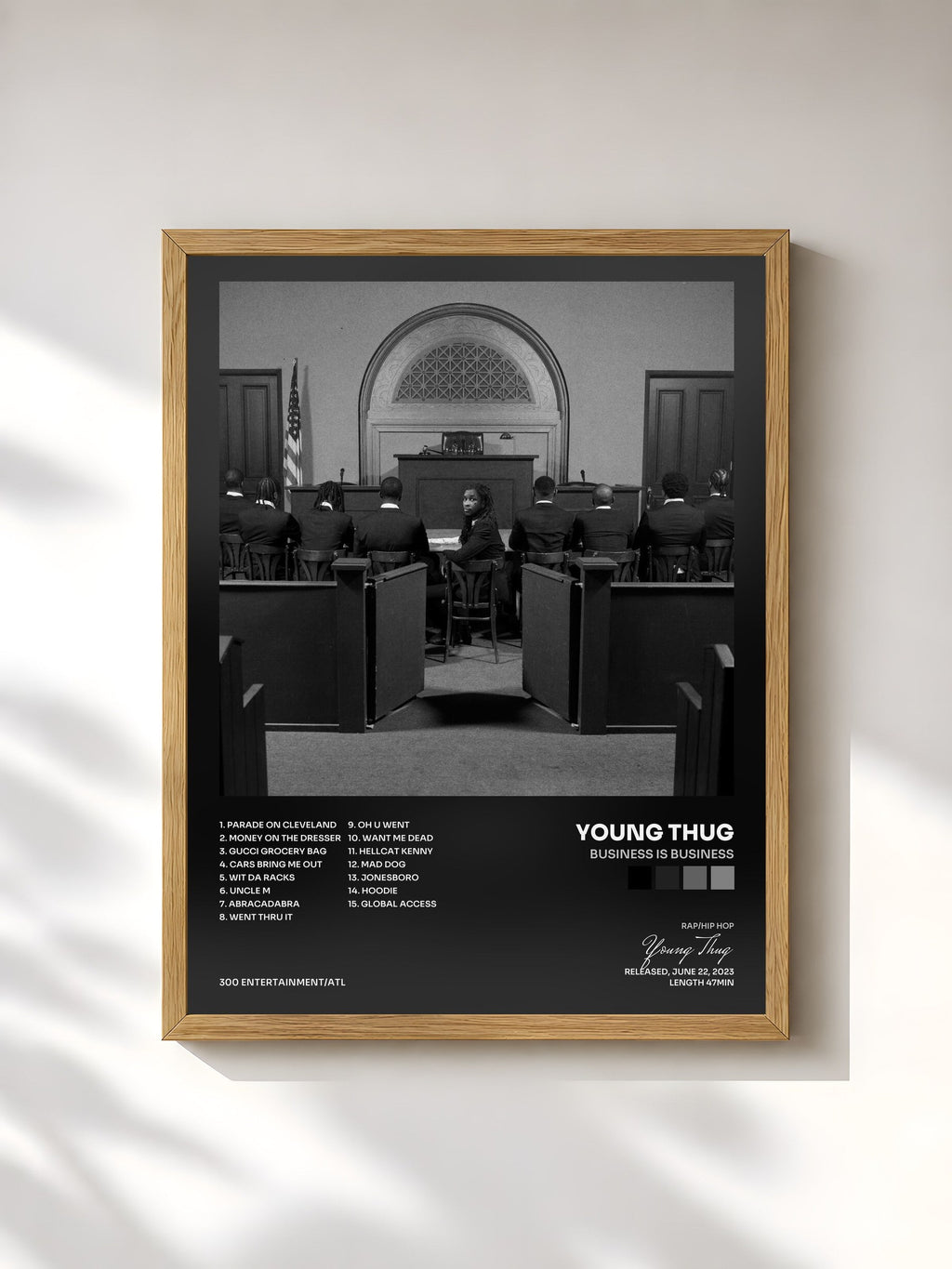 #bois Tableau de l'album BUSINESS IS BUSINESS de Young Thug, cadre en bois brut, imprimé et encadré en France