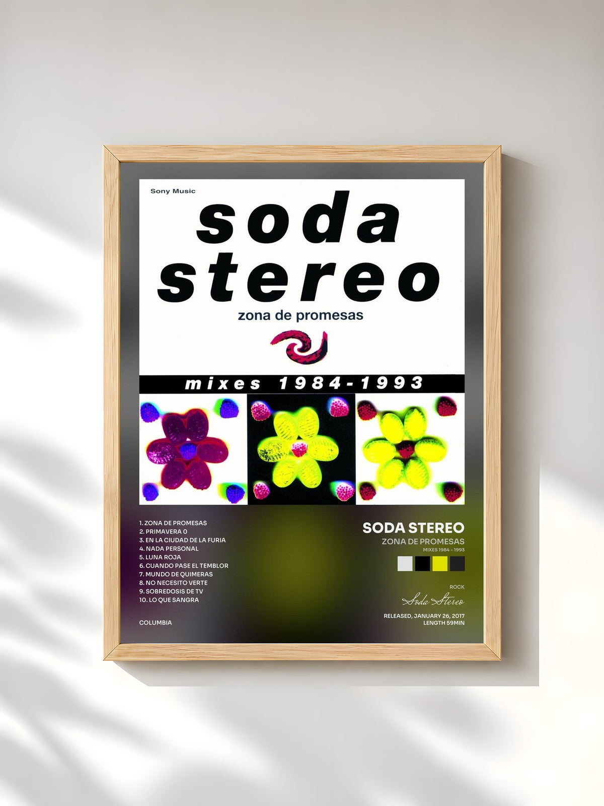 #bois Tableau de l'album Zona de Promesas (Mixes 1984 - 1993) de Soda Stereo, cadre en bois brut, imprimé et encadré en France