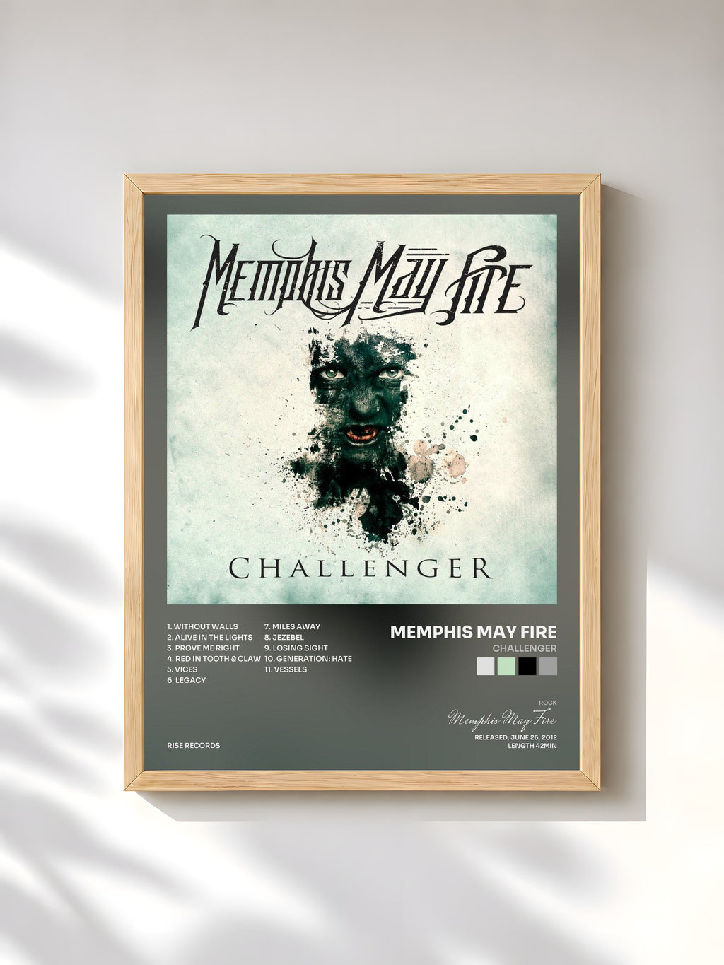#bois Tableau de l'album Challenger de Memphis May Fire, cadre en bois brut, imprimé et encadré en France