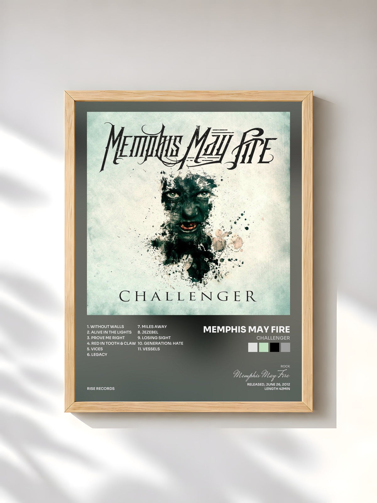 #bois Tableau de l'album Challenger de Memphis May Fire, cadre en bois brut, imprimé et encadré en France
