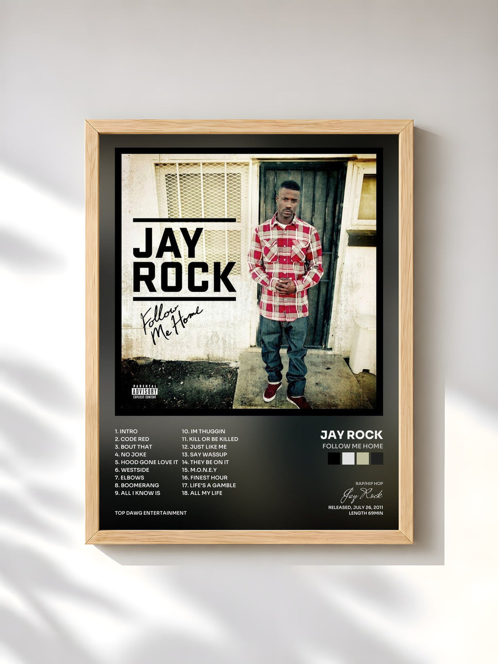 #bois Tableau de l'album Follow Me Home de Jay Rock, cadre en bois brut, imprimé et encadré en France