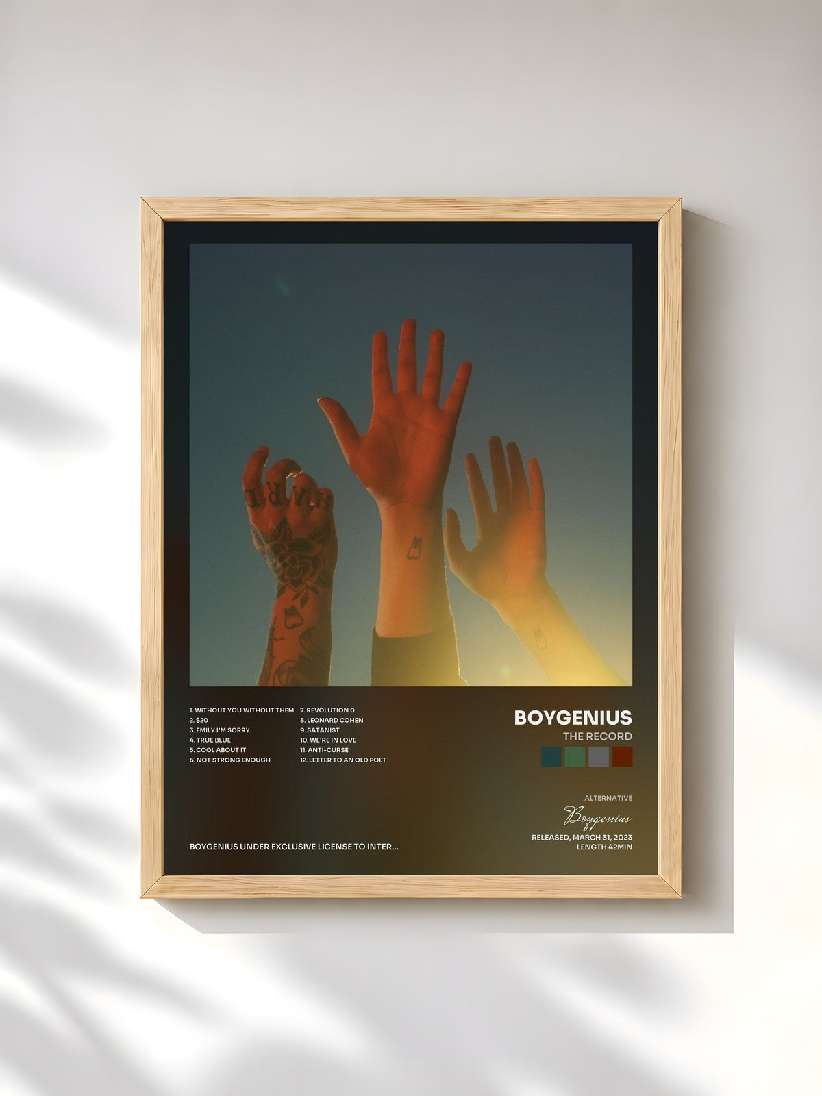 #bois Tableau de l'album the record de Boygenius, cadre en bois brut, imprimé et encadré en France
