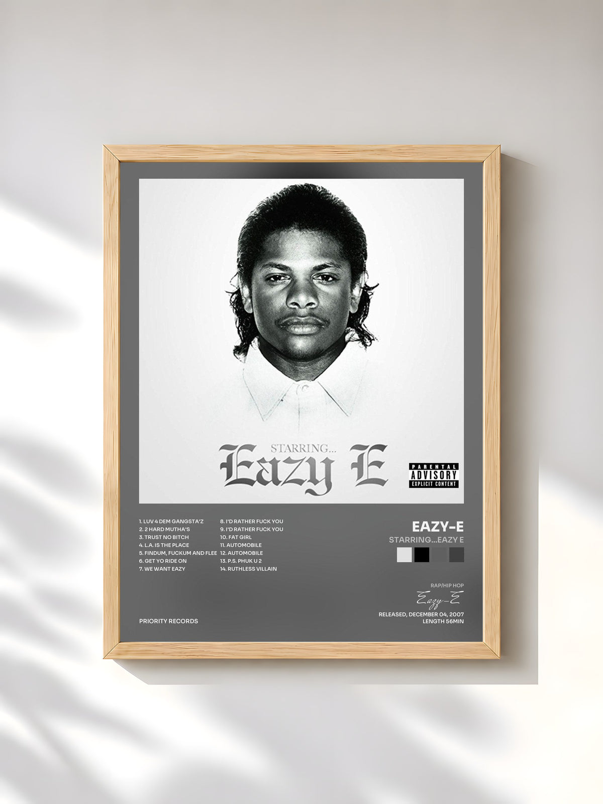 #bois Tableau de l'album Starring...Eazy E de Eazy-E, cadre en bois brut, imprimé et encadré en France