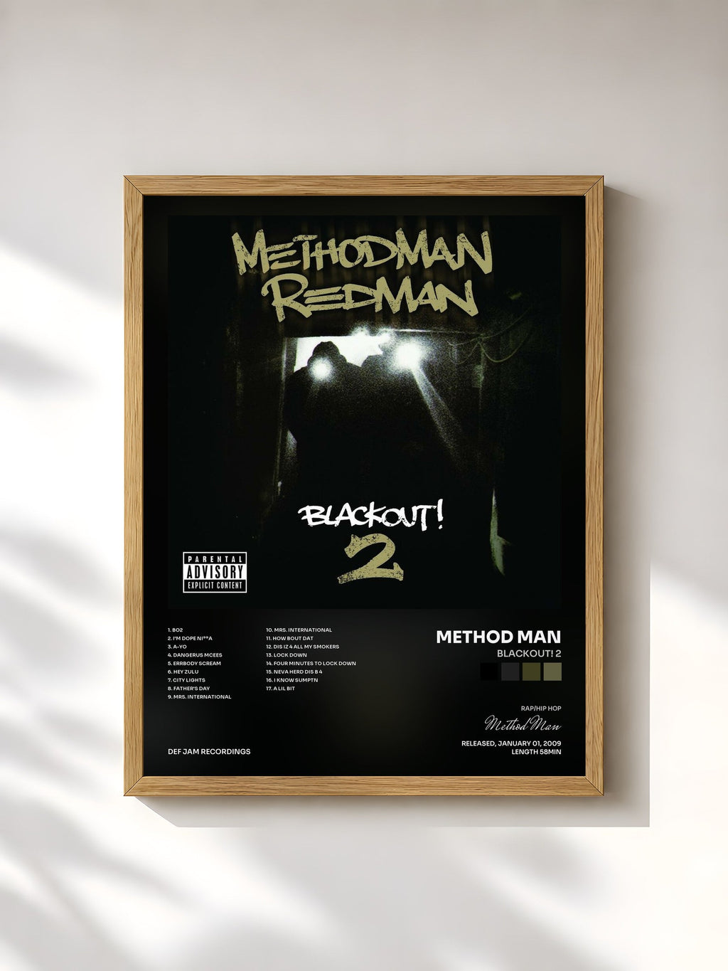 #bois Tableau de l'album Blackout! 2 de Method Man, cadre en bois brut, imprimé et encadré en France