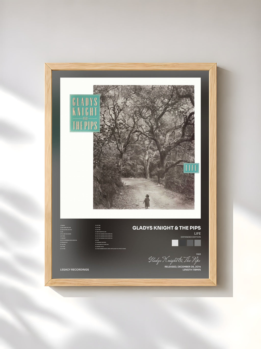#bois Tableau de l'album Life (Expanded Edition) de Gladys Knight & The Pips, cadre en bois brut, imprimé et encadré en France