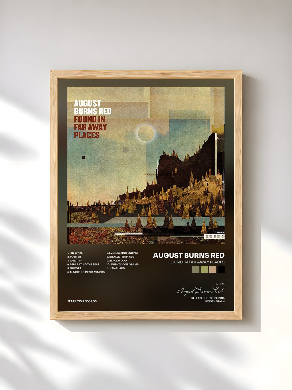 #bois Tableau de l'album Found In Far Away Places de August Burns Red, cadre en bois brut, imprimé et encadré en France