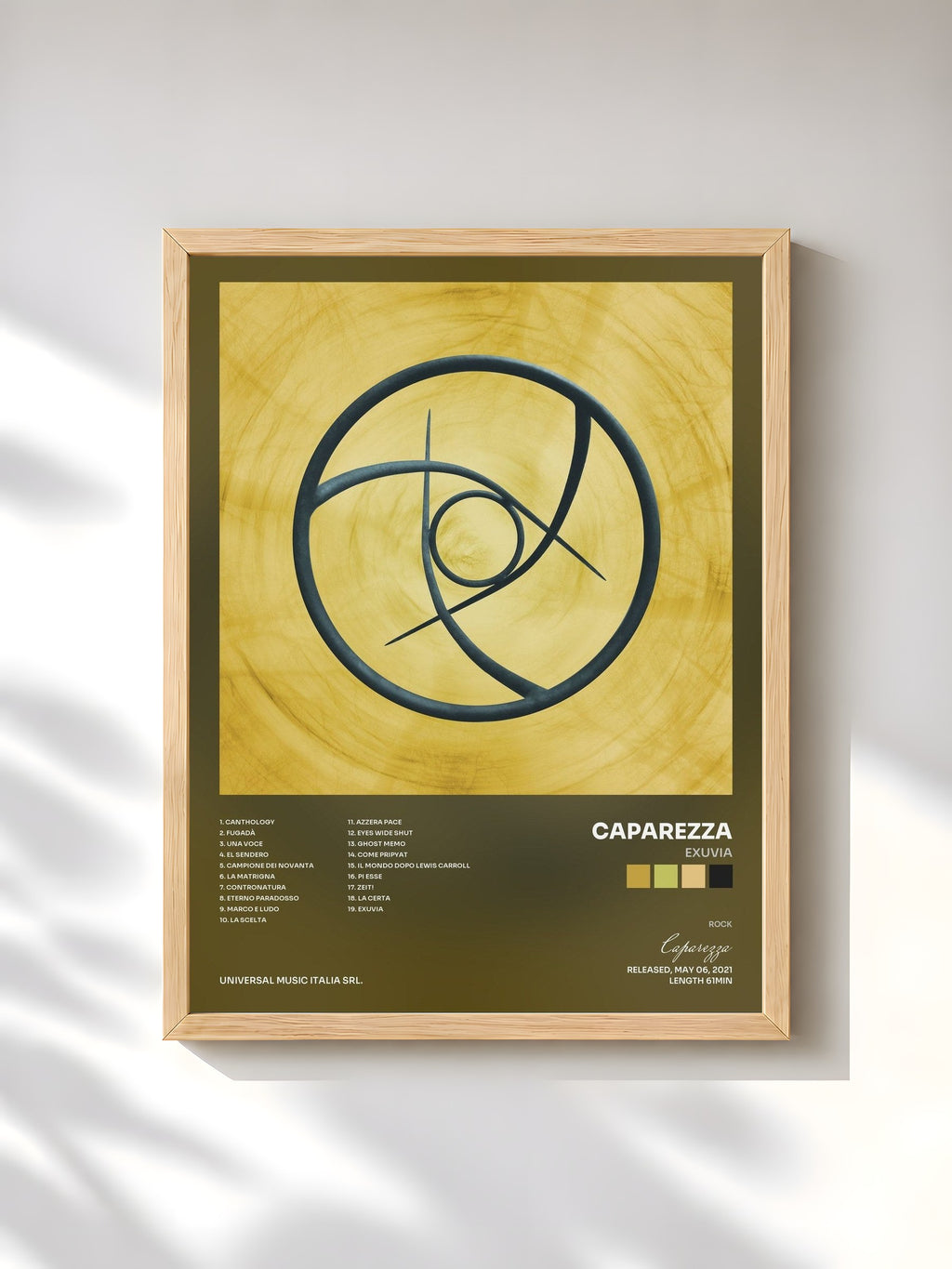 #bois Tableau de l'album Exuvia de Caparezza, cadre en bois brut, imprimé et encadré en France