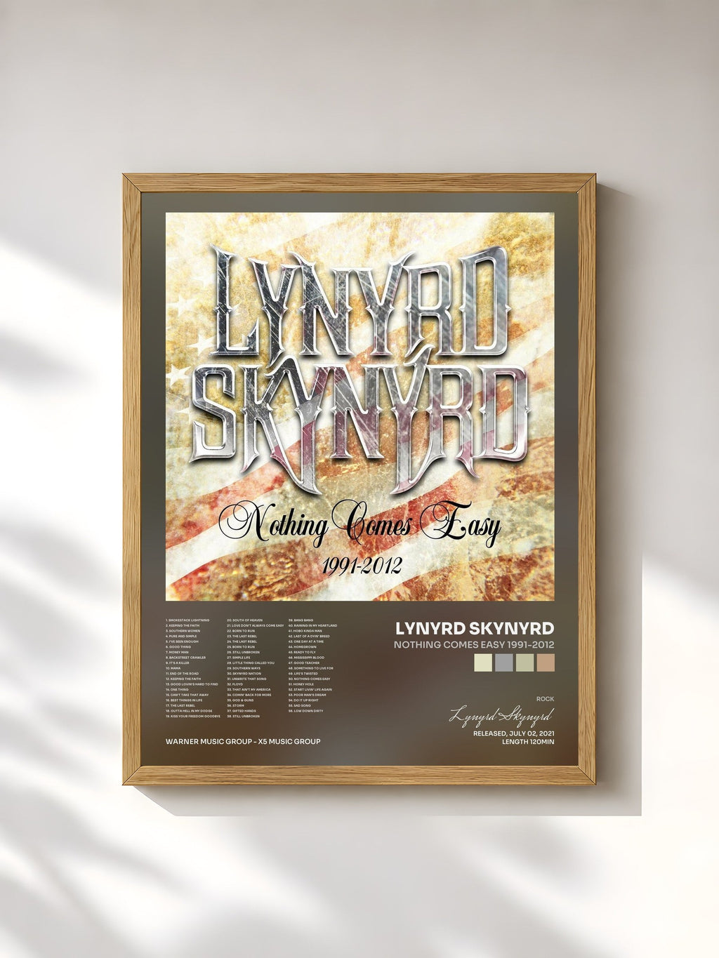 #bois Tableau de l'album Nothing Comes Easy 1991-2012 de Lynyrd Skynyrd, cadre en bois brut, imprimé et encadré en France