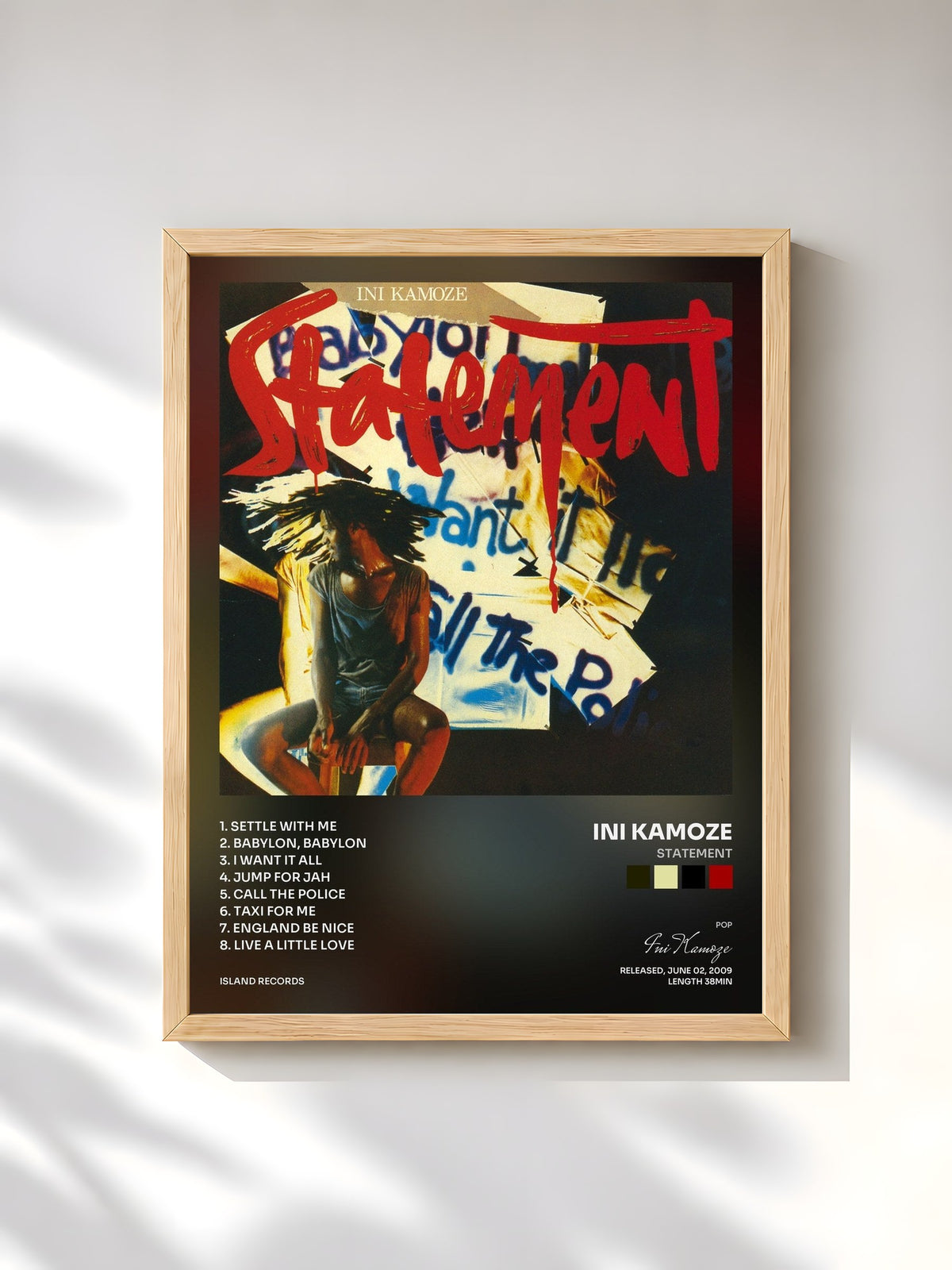 #bois Tableau de l'album Statement de Ini Kamoze, cadre en bois brut, imprimé et encadré en France