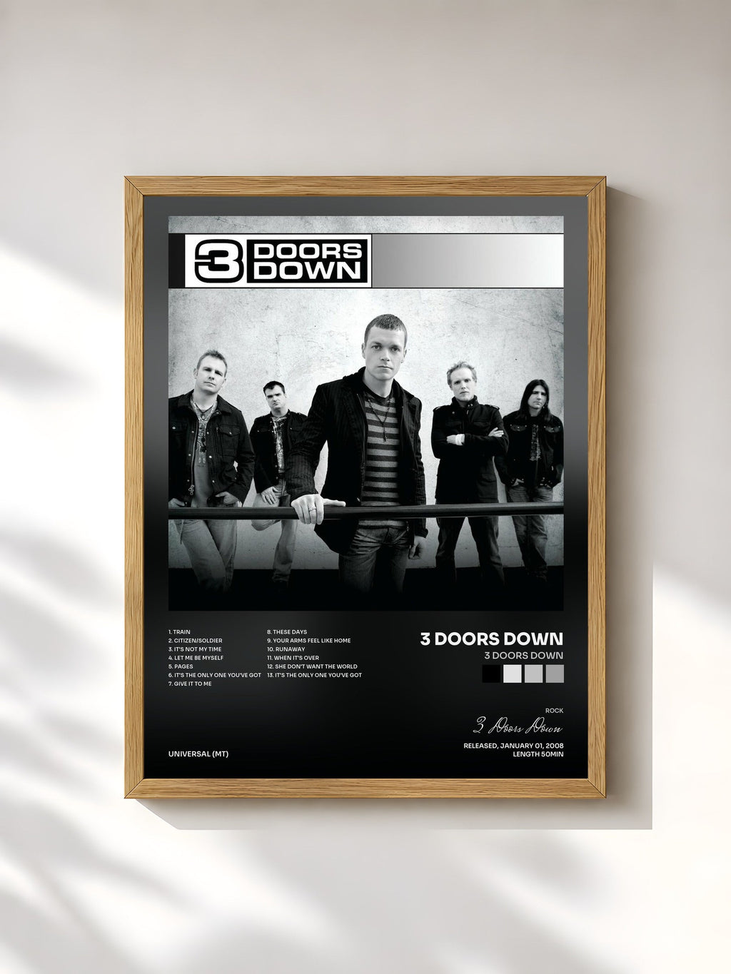 #bois Tableau de l'album 3 Doors Down de 3 Doors Down, cadre en bois brut, imprimé et encadré en France