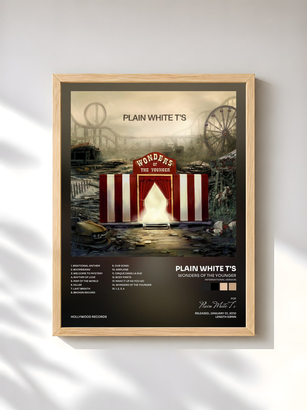 #bois Tableau de l'album Wonders Of The Younger (International Version) de Plain White T's, cadre en bois brut, imprimé et encadré en France