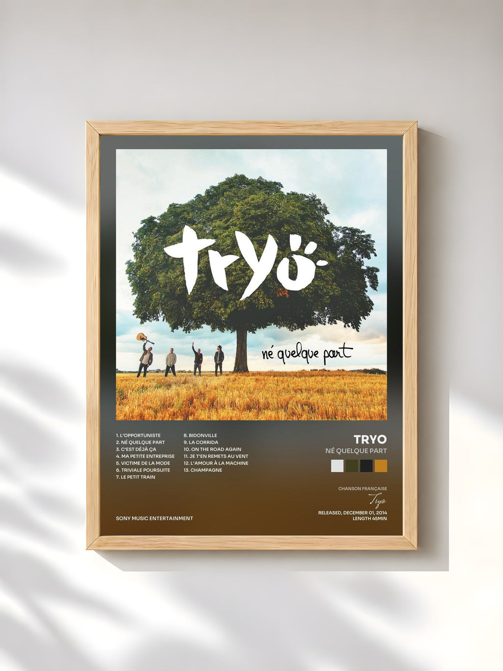 #bois Tableau de l'album Né quelque part de Tryo, cadre en bois brut, imprimé et encadré en France