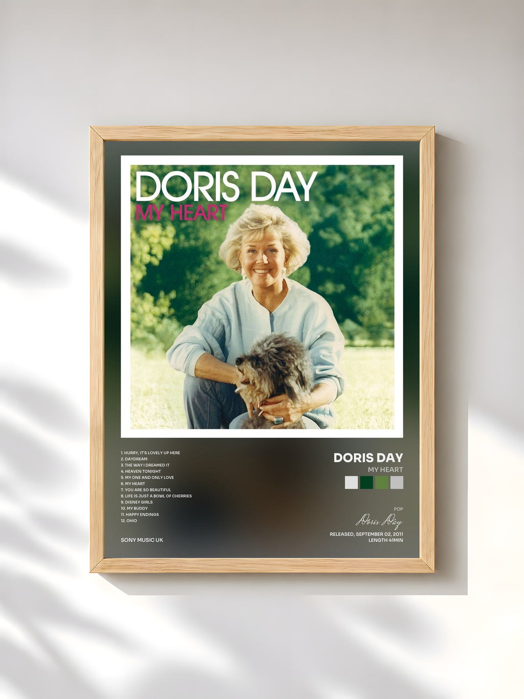 #bois Tableau de l'album My Heart de Doris Day, cadre en bois brut, imprimé et encadré en France
