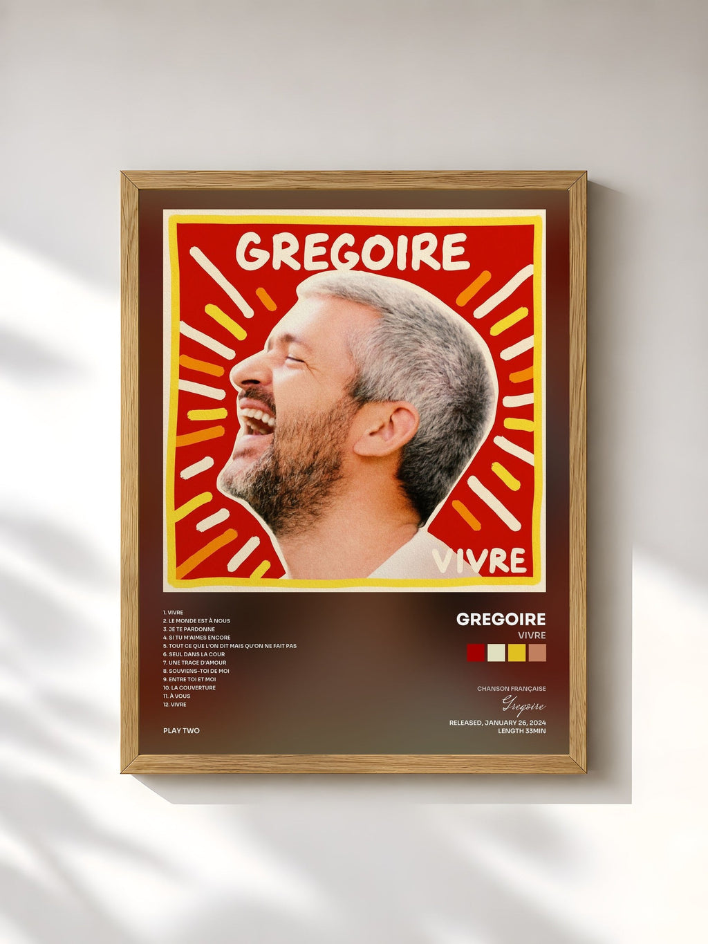 #bois Tableau de l'album Vivre de Gregoire, cadre en bois brut, imprimé et encadré en France