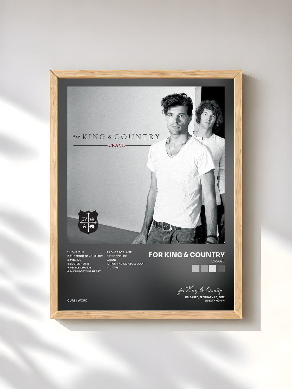 #bois Tableau de l'album Crave de for King & Country, cadre en bois brut, imprimé et encadré en France