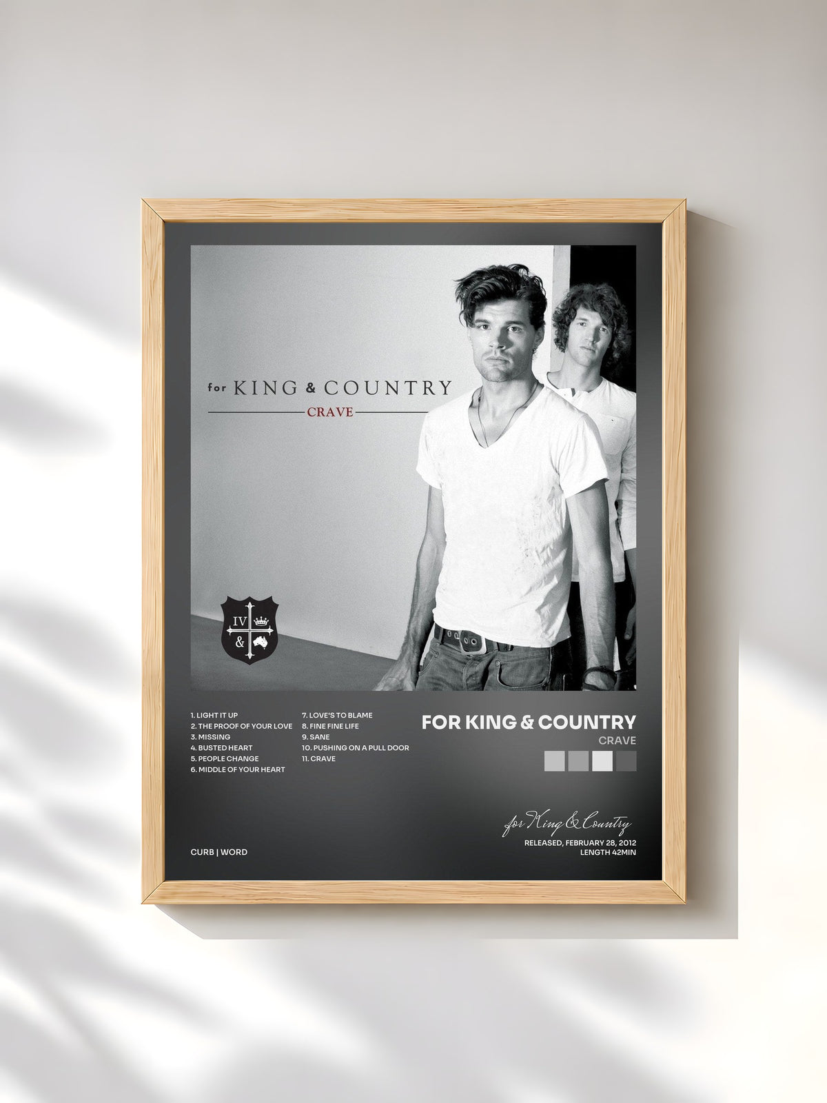 #bois Tableau de l'album Crave de for King & Country, cadre en bois brut, imprimé et encadré en France