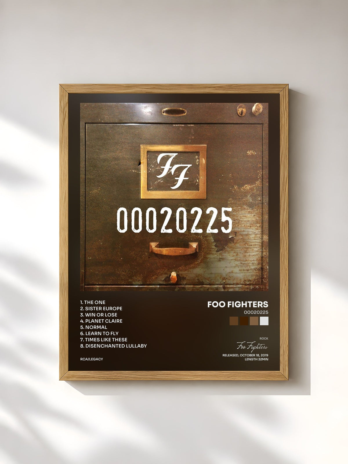 #bois Tableau de l'album 00020225 de Foo Fighters, cadre en bois brut, imprimé et encadré en France