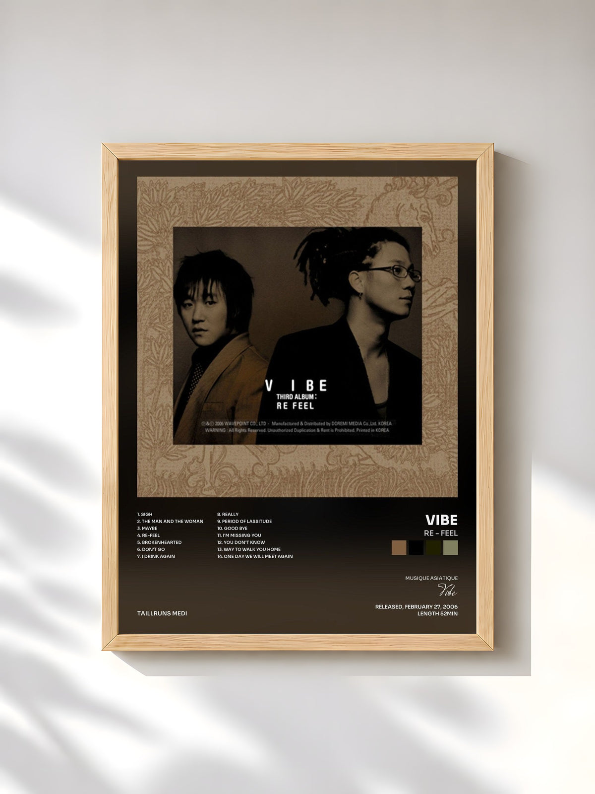 #bois Tableau de l'album Re - Feel de Vibe, cadre en bois brut, imprimé et encadré en France
