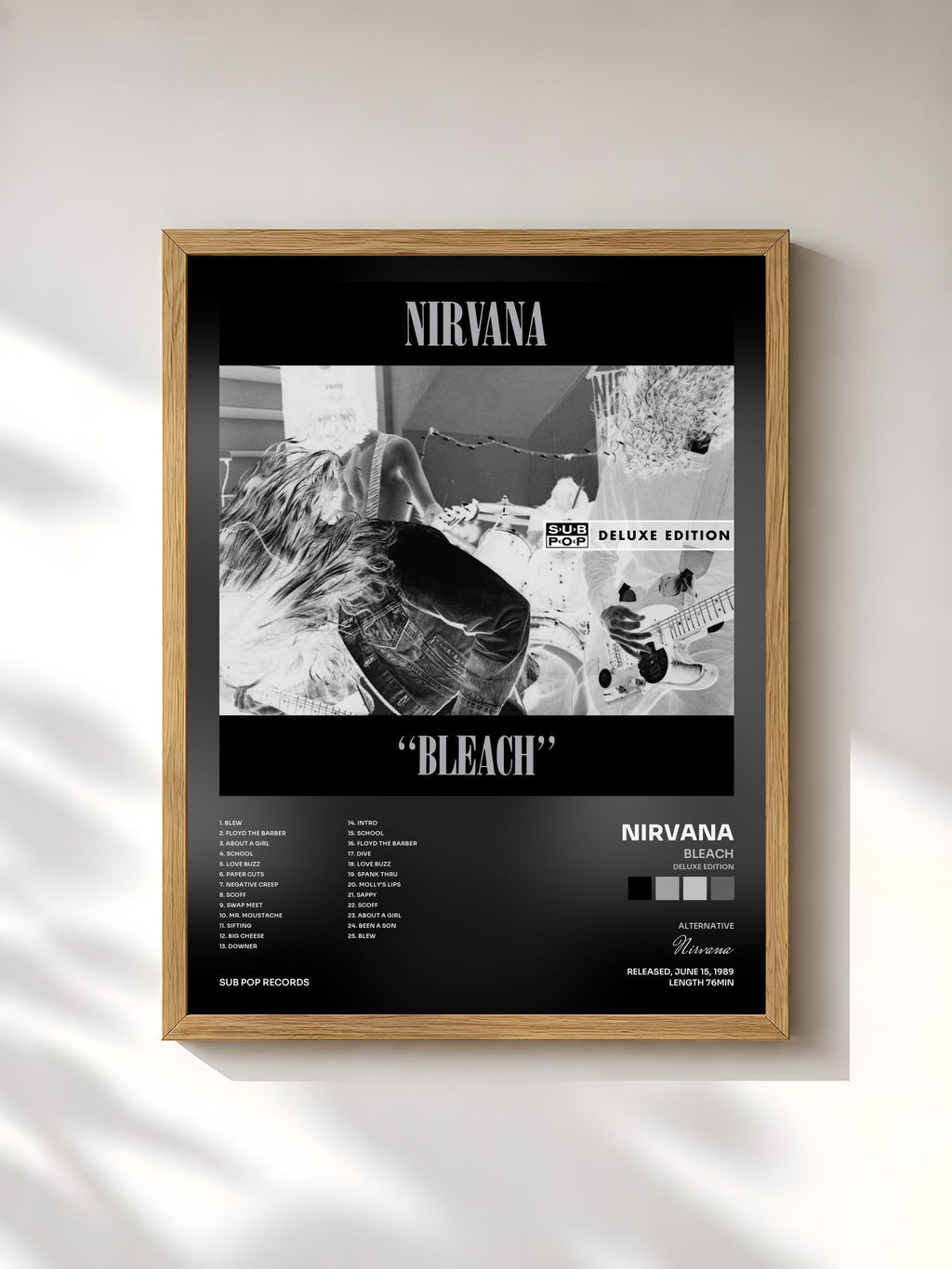 #bois Tableau de l'album Bleach (Deluxe Edition) de Nirvana, cadre en bois brut, imprimé et encadré en France