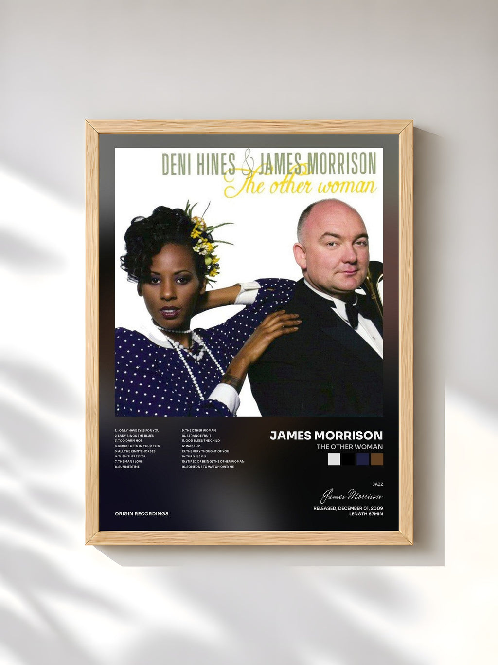 #bois Tableau de l'album The Other Woman de James Morrison, cadre en bois brut, imprimé et encadré en France