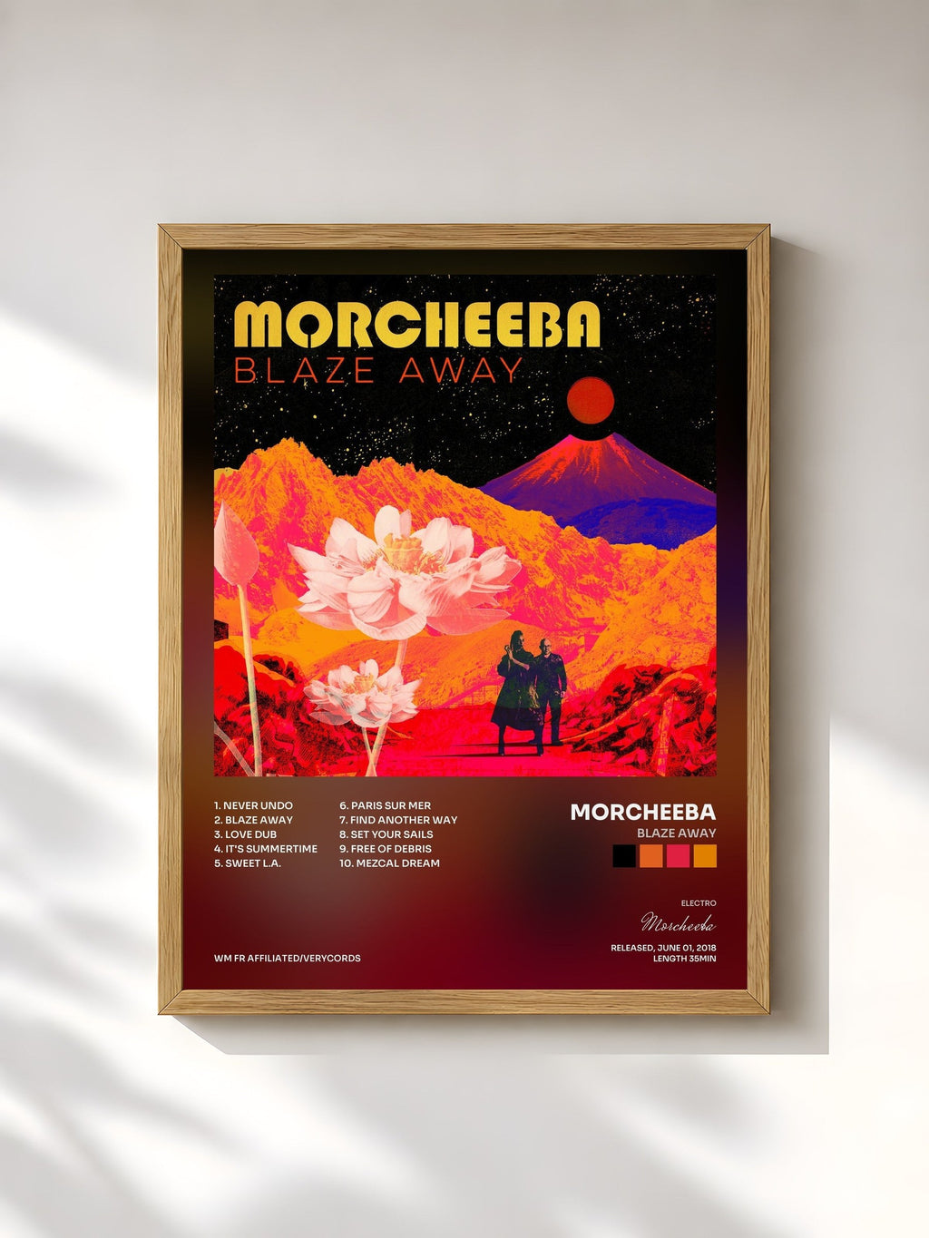 #bois Tableau de l'album Blaze Away de Morcheeba, cadre en bois brut, imprimé et encadré en France