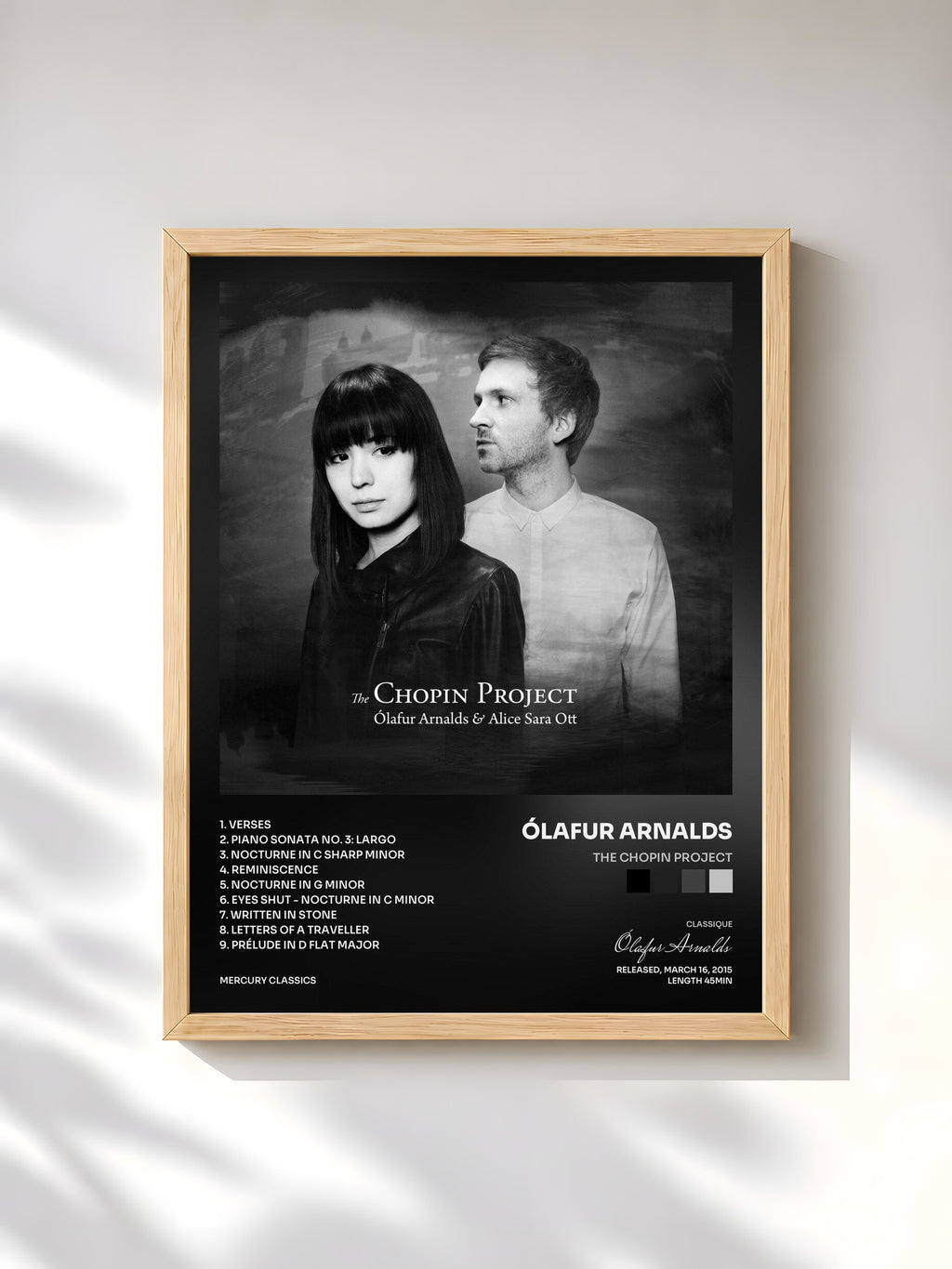 #bois Tableau de l'album The Chopin Project de Ólafur Arnalds, cadre en bois brut, imprimé et encadré en France
