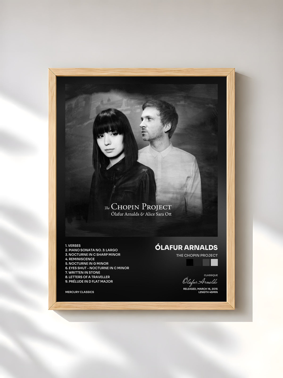 #bois Tableau de l'album The Chopin Project de Ólafur Arnalds, cadre en bois brut, imprimé et encadré en France