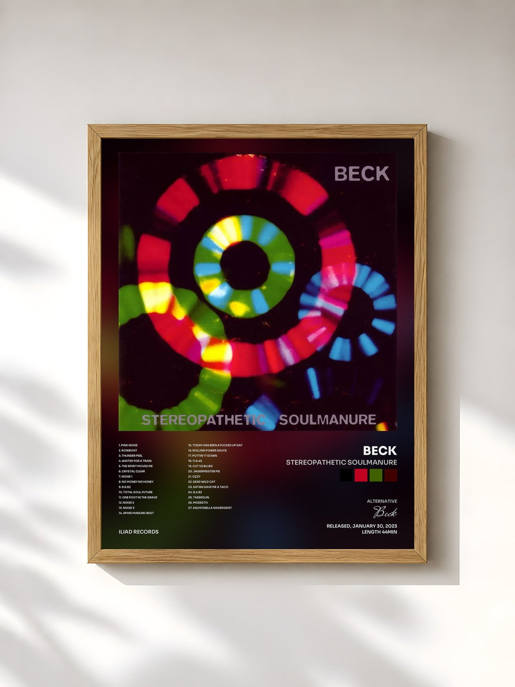 #bois Tableau de l'album Stereopathetic Soulmanure de Beck, cadre en bois brut, imprimé et encadré en France