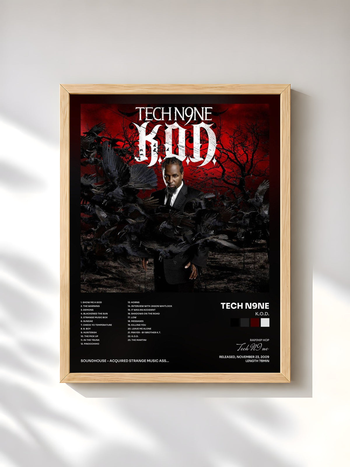 #bois Tableau de l'album K.O.D. de Tech N9ne, cadre en bois brut, imprimé et encadré en France