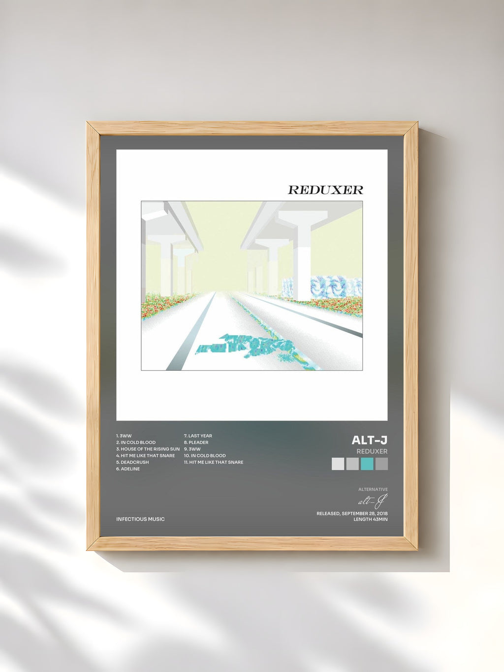#bois Tableau de l'album REDUXER de alt-J, cadre en bois brut, imprimé et encadré en France