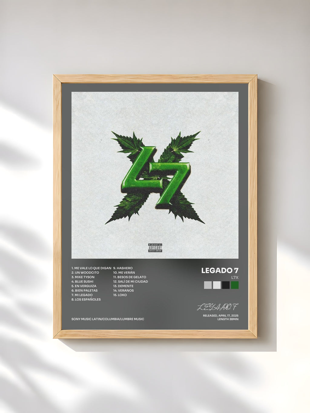 #bois Tableau de l'album L7X de LEGADO 7, cadre en bois brut, imprimé et encadré en France