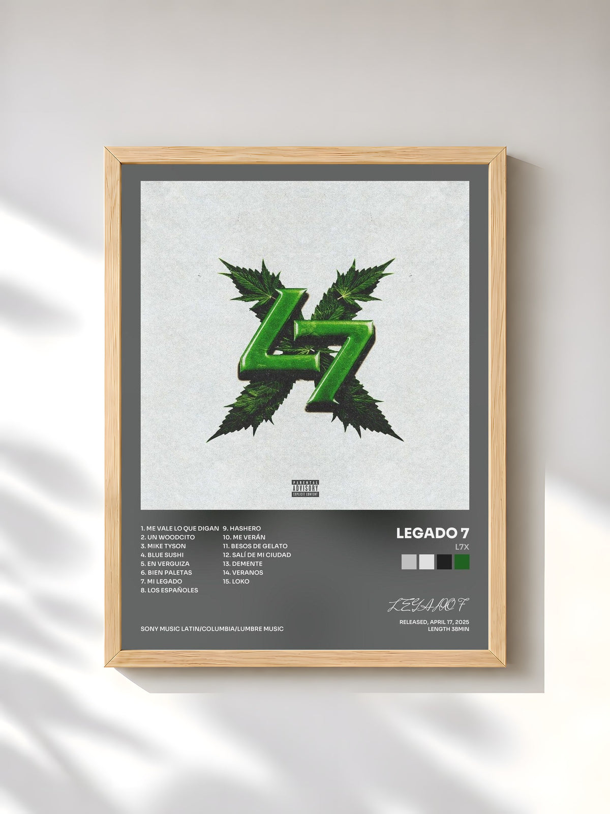 #bois Tableau de l'album L7X de LEGADO 7, cadre en bois brut, imprimé et encadré en France