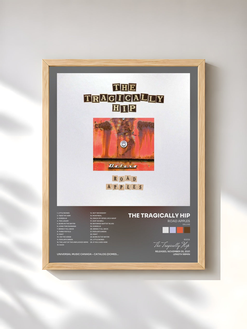 #bois Tableau de l'album Road Apples (Deluxe) de The Tragically Hip, cadre en bois brut, imprimé et encadré en France