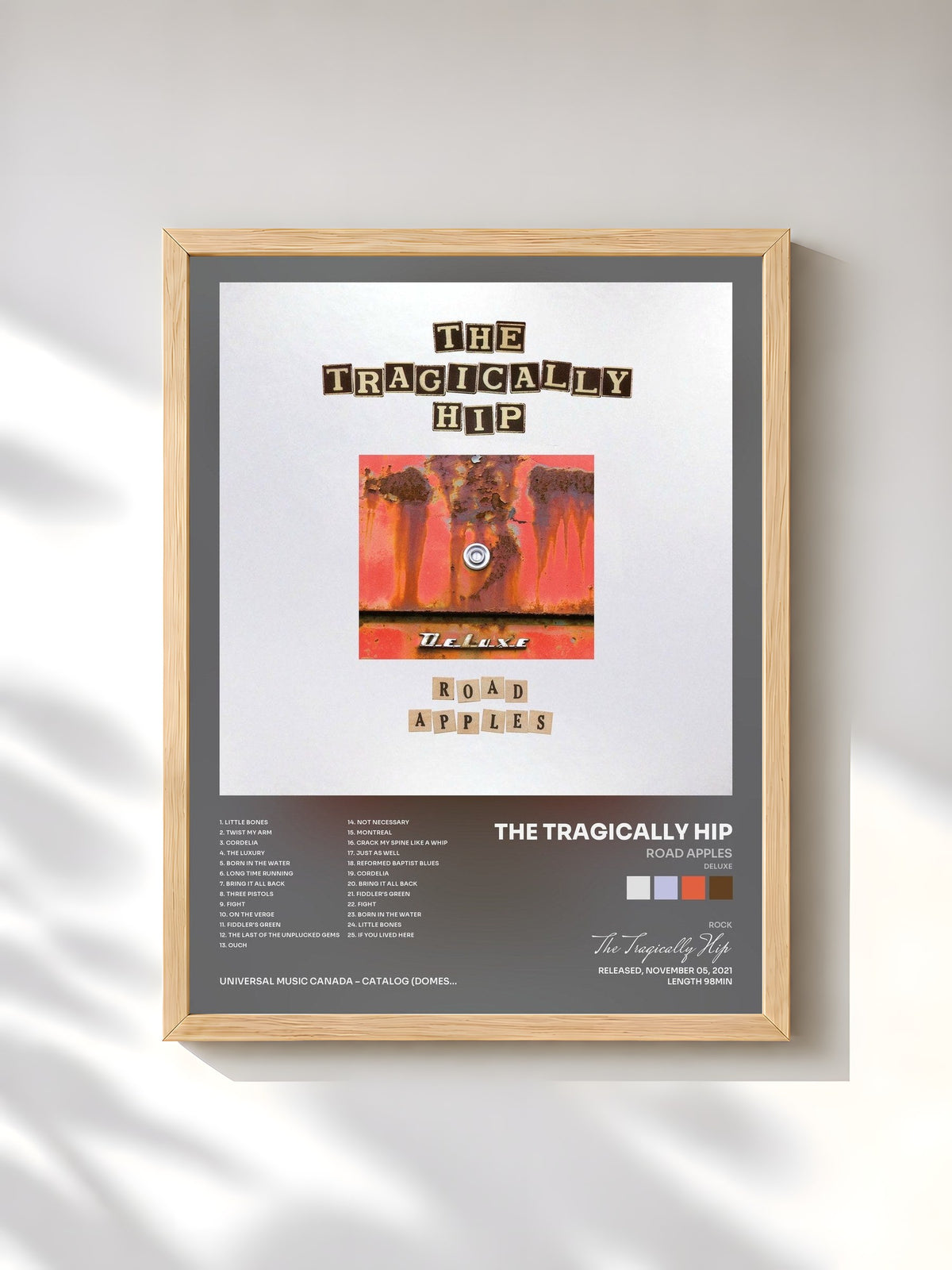 #bois Tableau de l'album Road Apples (Deluxe) de The Tragically Hip, cadre en bois brut, imprimé et encadré en France