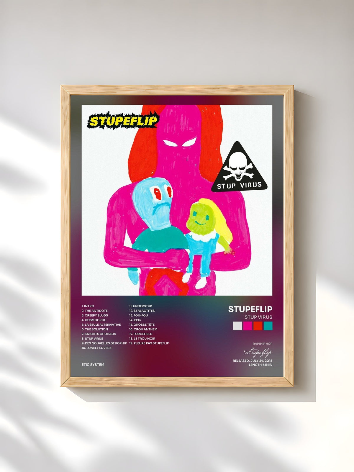 #bois Tableau de l'album Stup Virus de Stupeflip, cadre en bois brut, imprimé et encadré en France