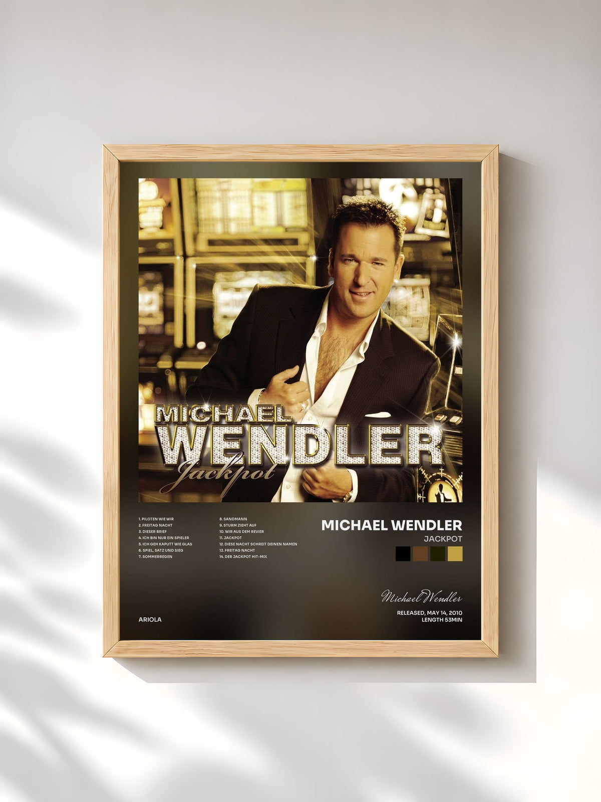 #bois Tableau de l'album Jackpot de Michael Wendler, cadre en bois brut, imprimé et encadré en France