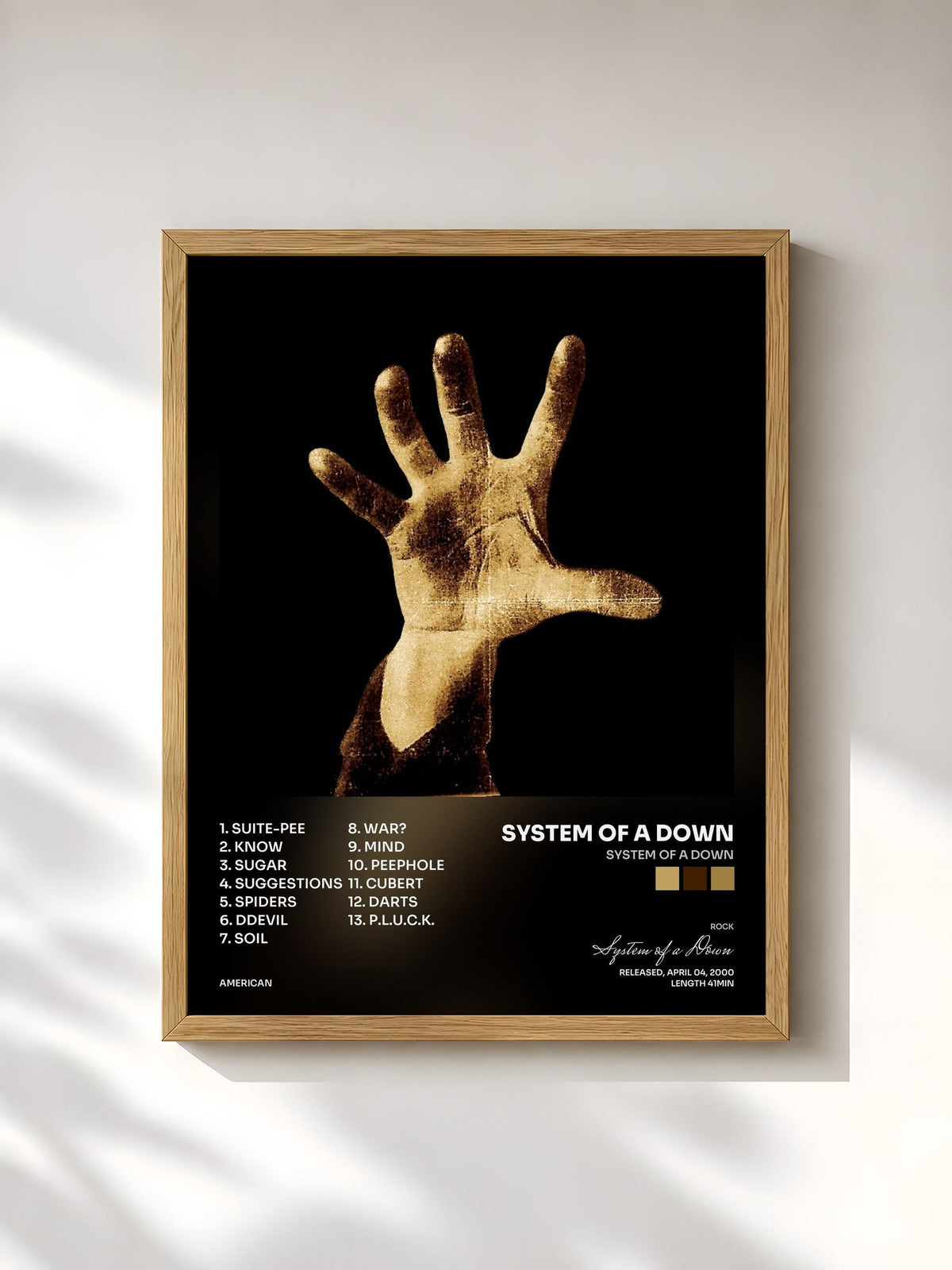 #bois Tableau de l'album System Of A Down de System of a Down, cadre en bois brut, imprimé et encadré en France