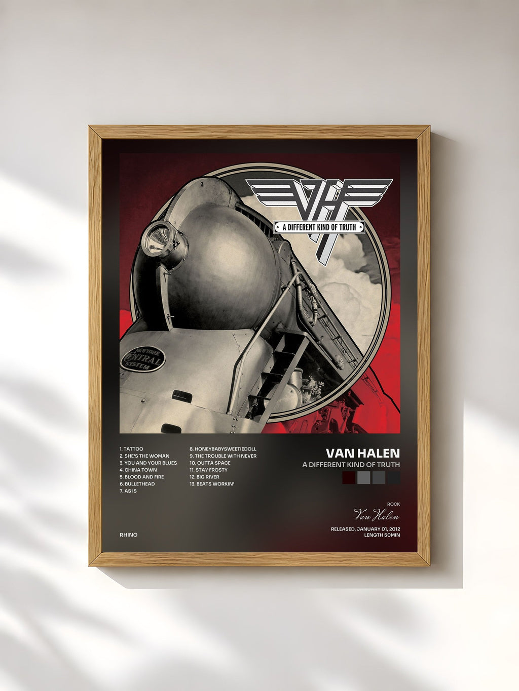 #bois Tableau de l'album A Different Kind of Truth de Van Halen, cadre en bois brut, imprimé et encadré en France