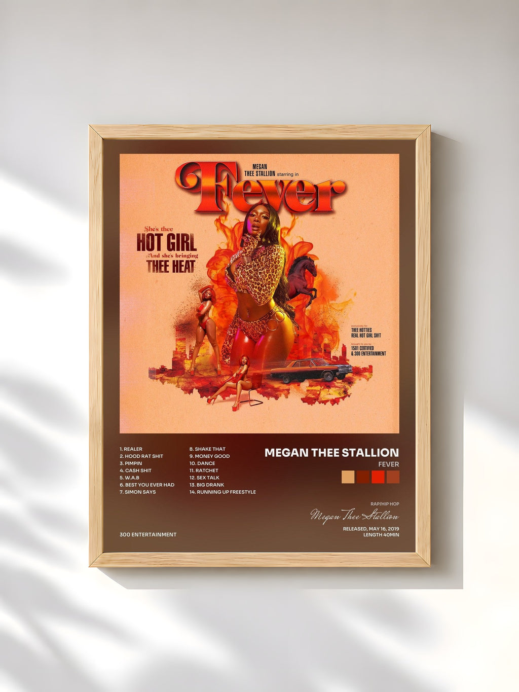 #bois Tableau de l'album Fever de Megan Thee Stallion, cadre en bois brut, imprimé et encadré en France