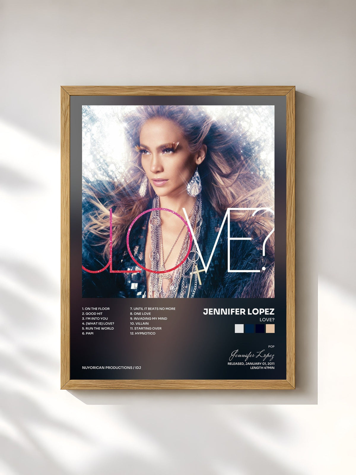 #bois Tableau de l'album LOVE? de Jennifer Lopez, cadre en bois brut, imprimé et encadré en France