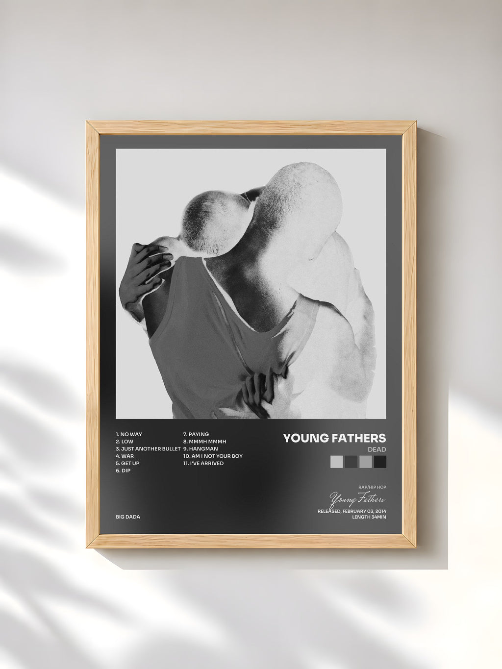 #bois Tableau de l'album DEAD de Young Fathers, cadre en bois brut, imprimé et encadré en France