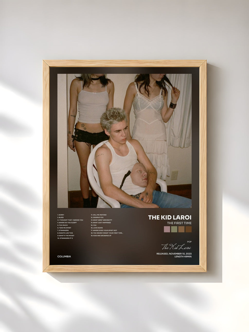 #bois Tableau de l'album THE FIRST TIME de The Kid Laroi, cadre en bois brut, imprimé et encadré en France