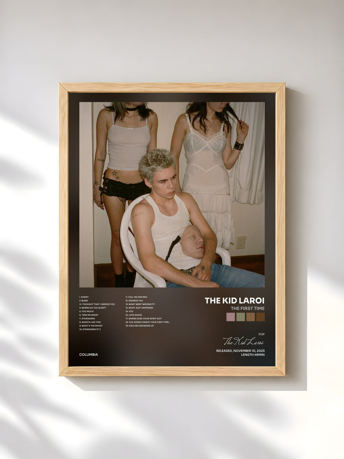 #bois Tableau de l'album THE FIRST TIME de The Kid Laroi, cadre en bois brut, imprimé et encadré en France