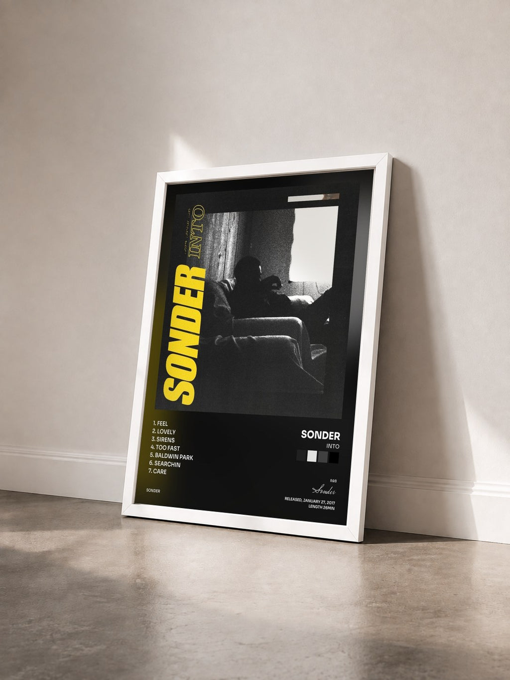 #blanc Tableau de l'album Into de Sonder vu de trois quarts, cadre blanc