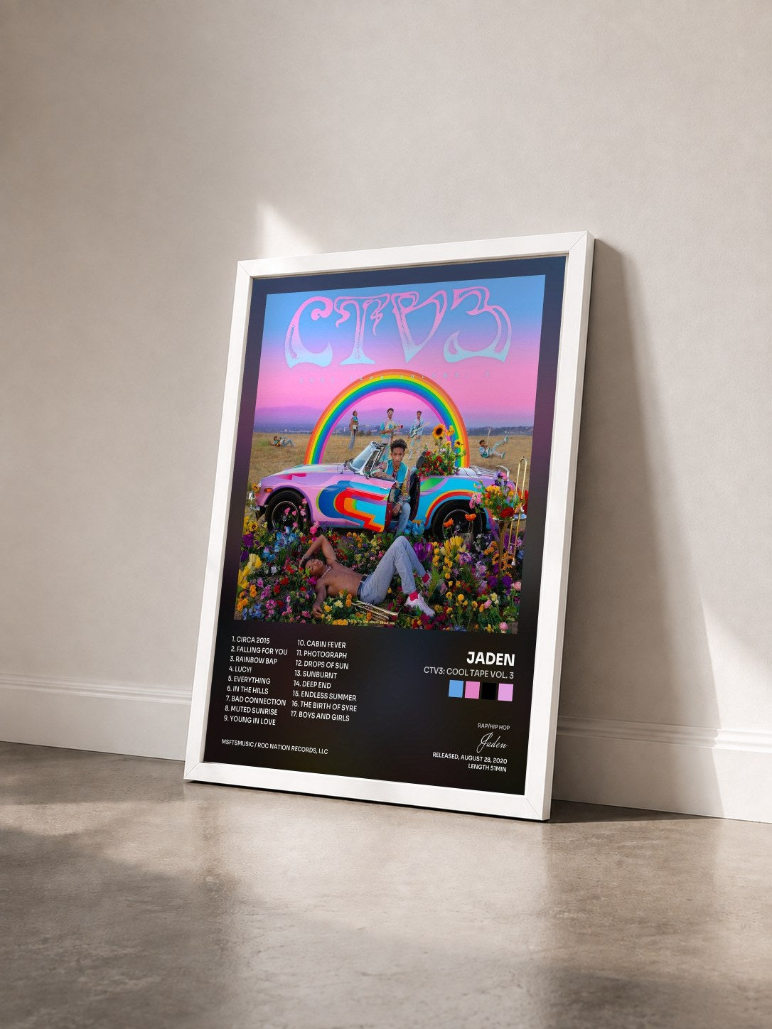 #blanc Tableau de l'album CTV3: Cool Tape Vol. 3 de Jaden vu de trois quarts, cadre blanc