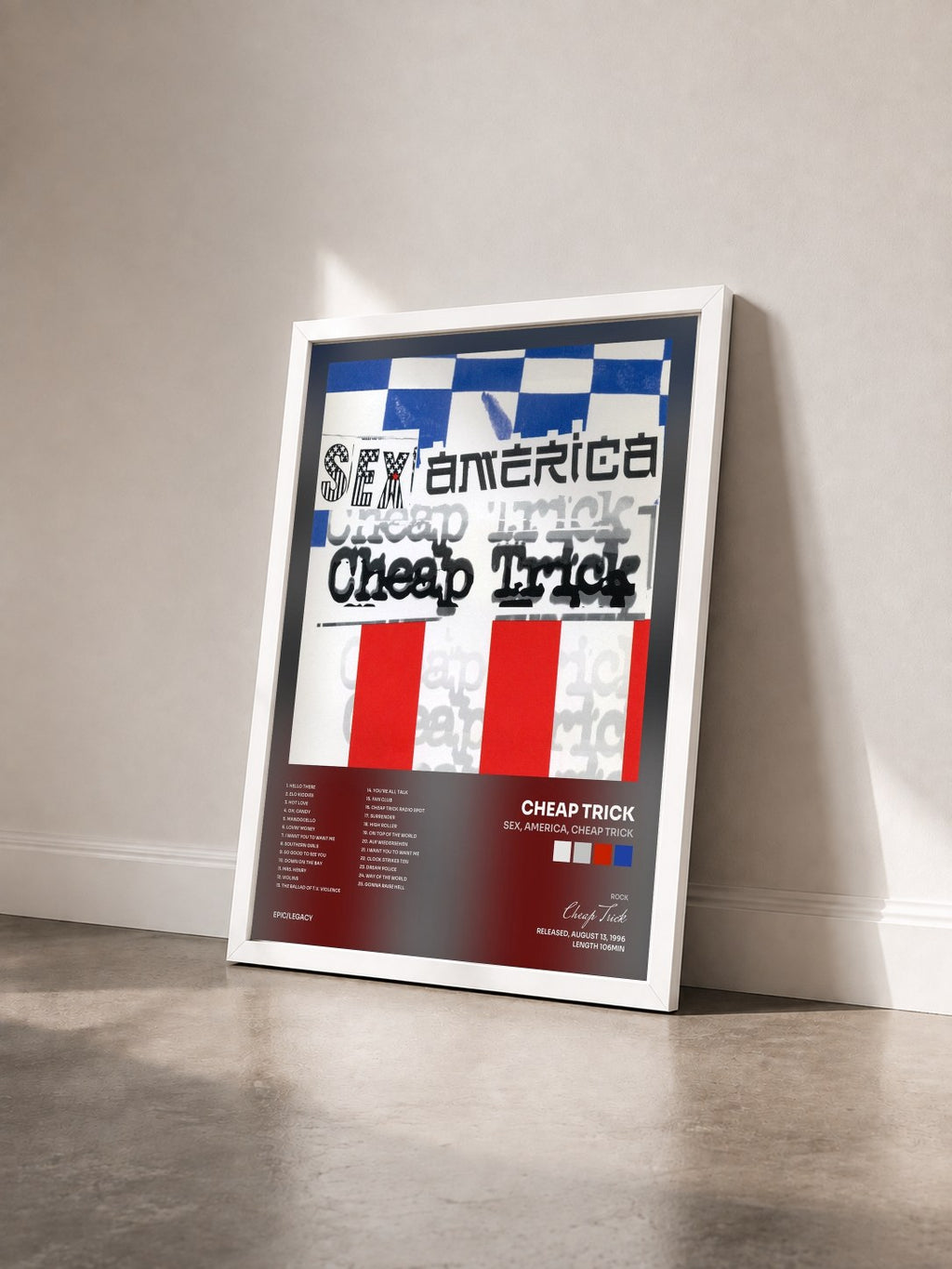 #blanc Tableau de l'album Sex, America, Cheap Trick de Cheap Trick vu de trois quarts, cadre blanc