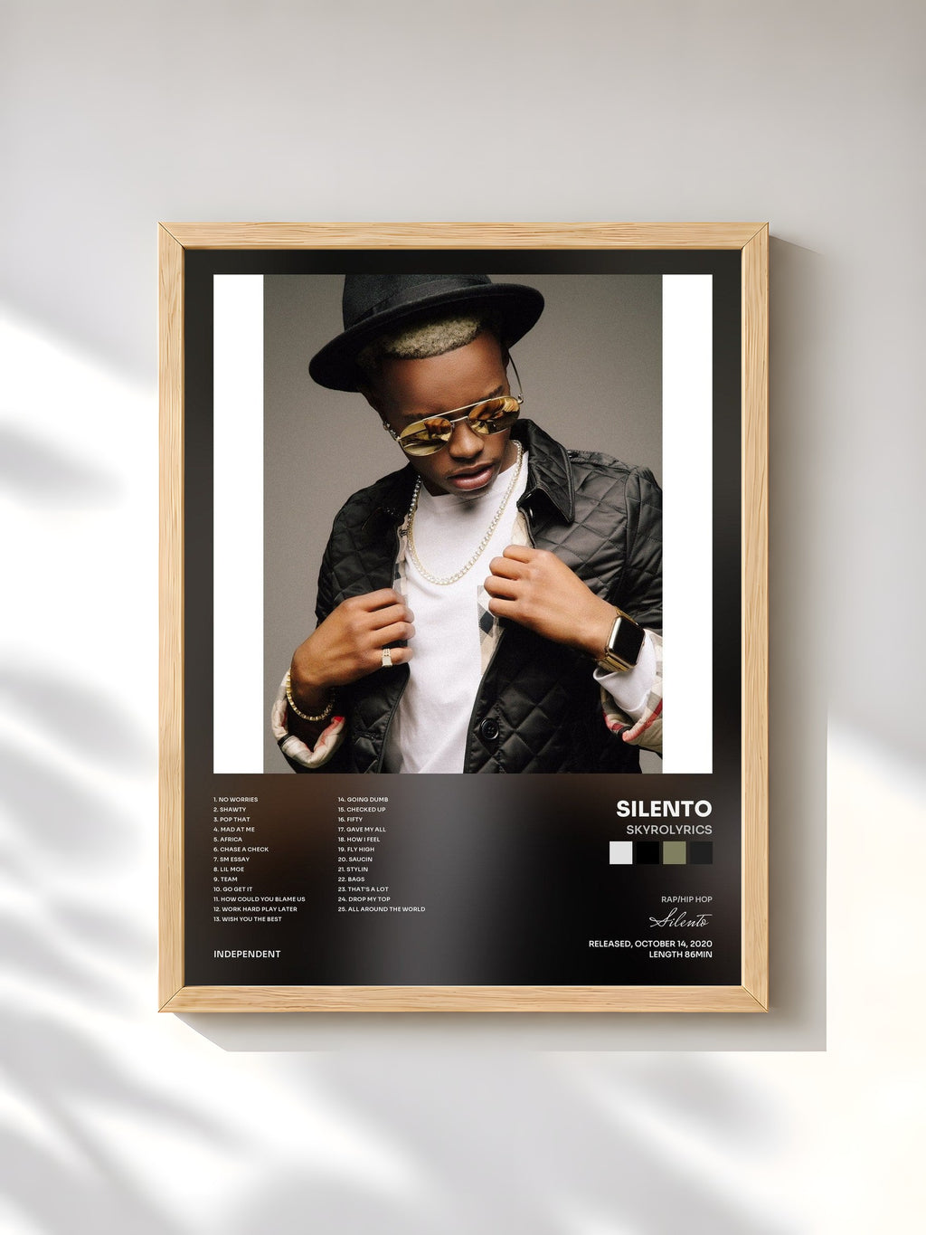 #bois Tableau de l'album SKYROLYRICS de Silento, cadre en bois brut, imprimé et encadré en France