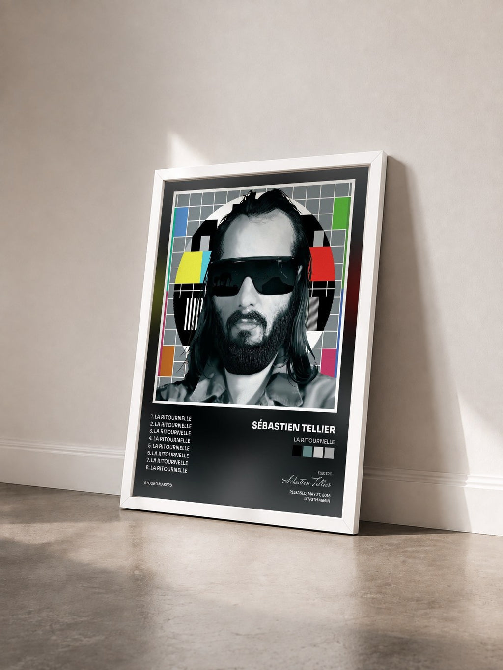#blanc Tableau de l'album La ritournelle de Sébastien Tellier vu de trois quarts, cadre blanc