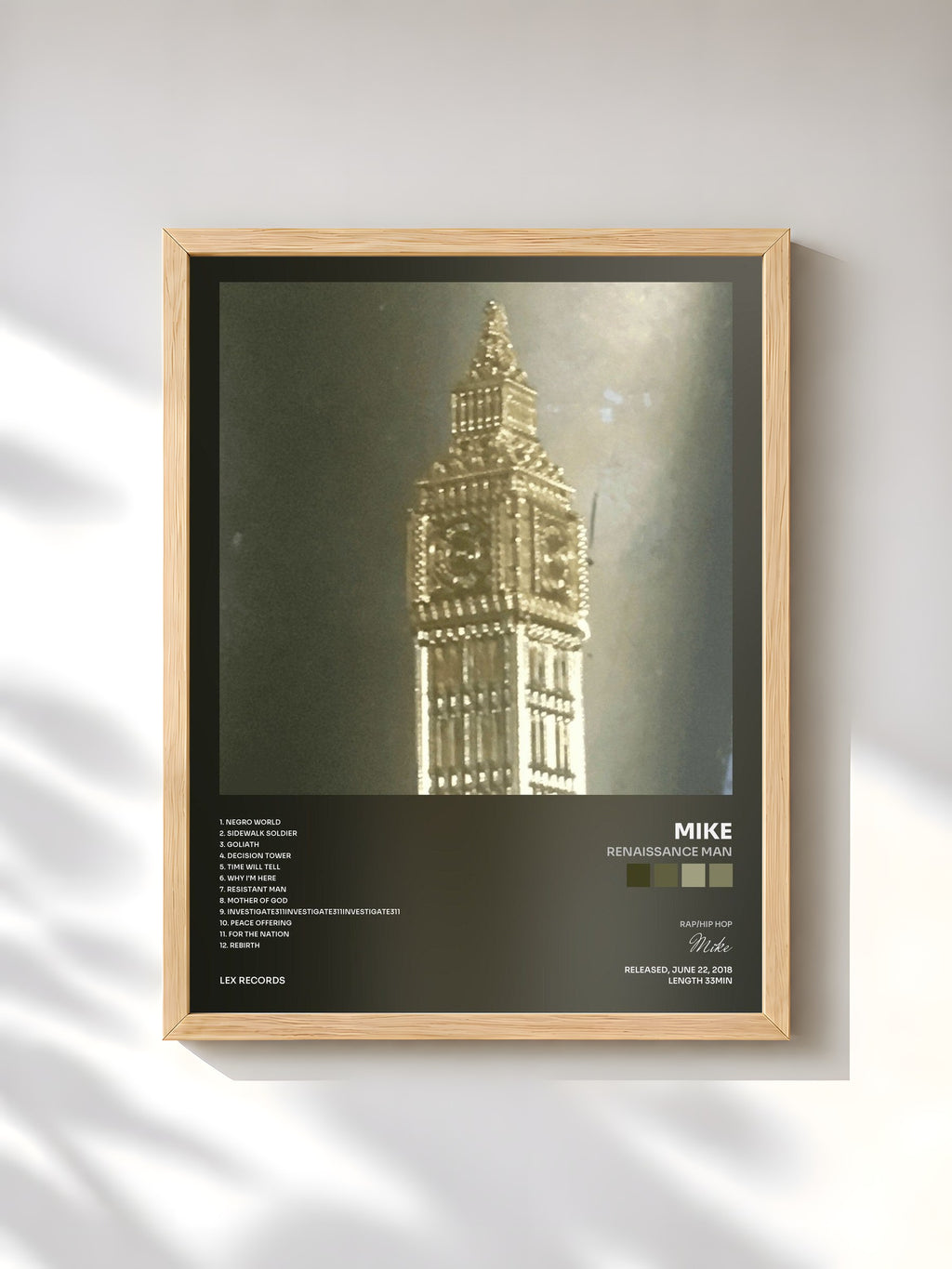 #bois Tableau de l'album Renaissance Man de Mike, cadre en bois brut, imprimé et encadré en France